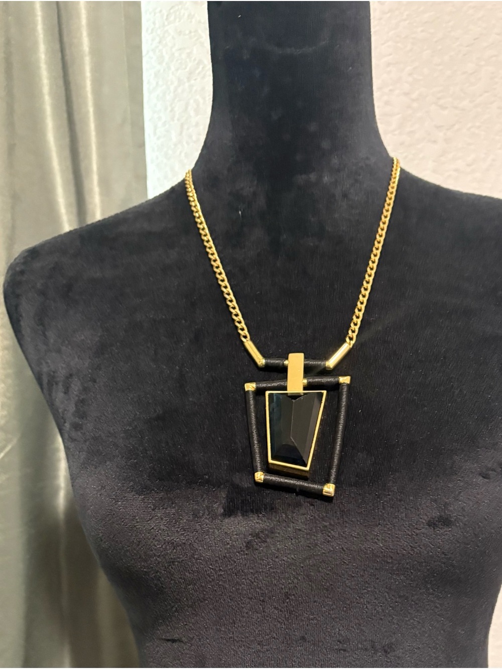 Vince Camuto Gold-Tone Necklace with Black Geometric Pendant